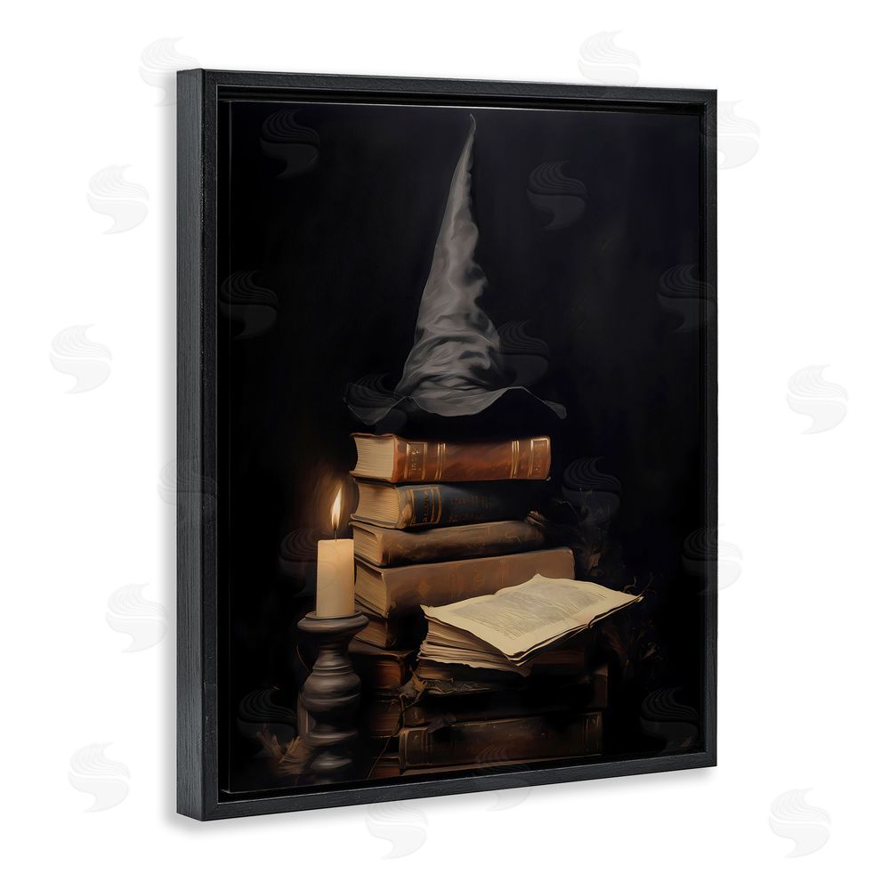 LSR Design Studio Bookstack and Witch Hat Black Floating Frame Canvas Wall Art Print