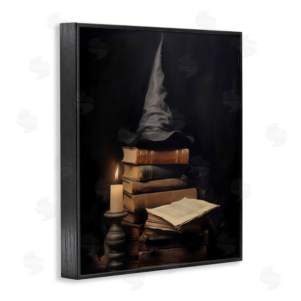 LSR Design Studio Bookstack and Witch Hat Black Framed Giclee Wall Art Print