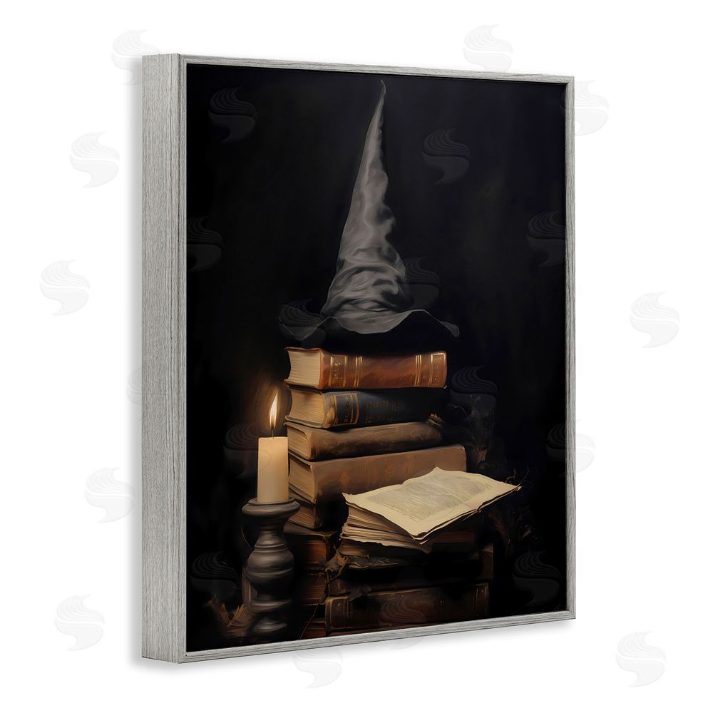 LSR Design Studio Bookstack and Witch Hat Gray Framed Giclee Wall Art Print
