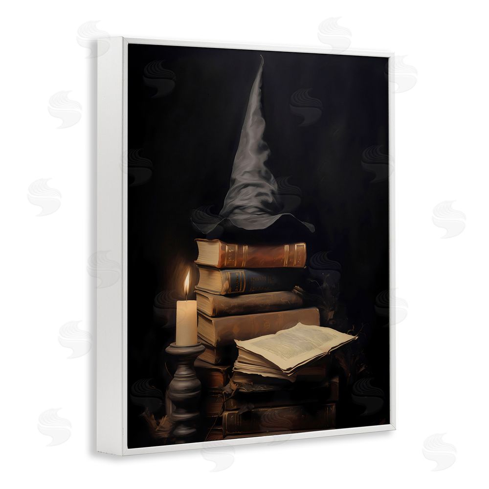 LSR Design Studio Bookstack and Witch Hat White Framed Giclee Wall Art Print