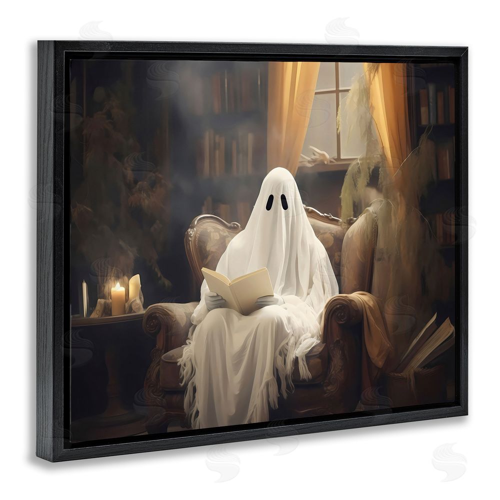 LSR Design Studio Peaceful Reading Ghost Black Floating Frame Canvas Wall Art Print