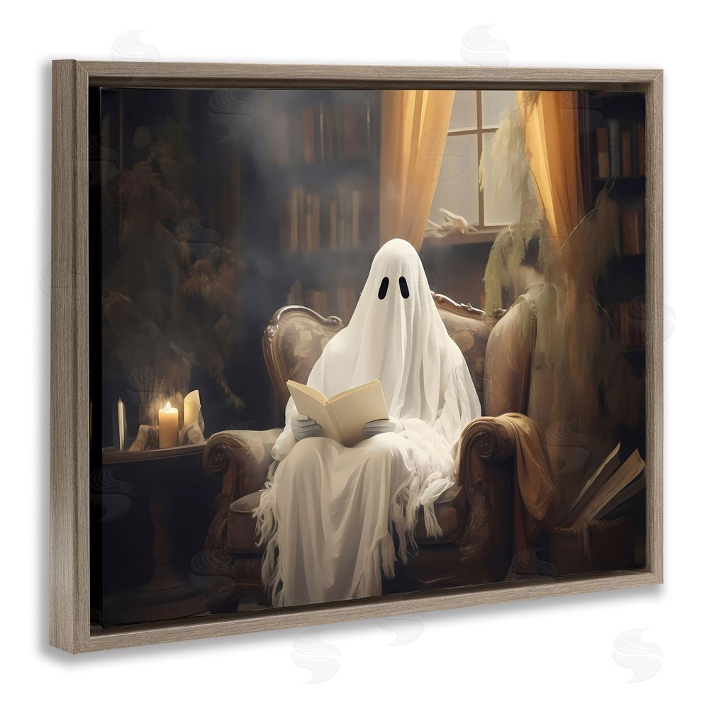 LSR Design Studio Peaceful Reading Ghost Brown Floating Frame Canvas Wall Art Print
