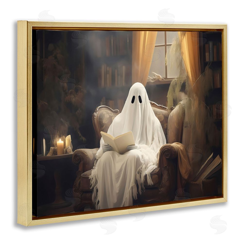 LSR Design Studio Peaceful Reading Ghost Gold Floating Frame Canvas Wall Art Print