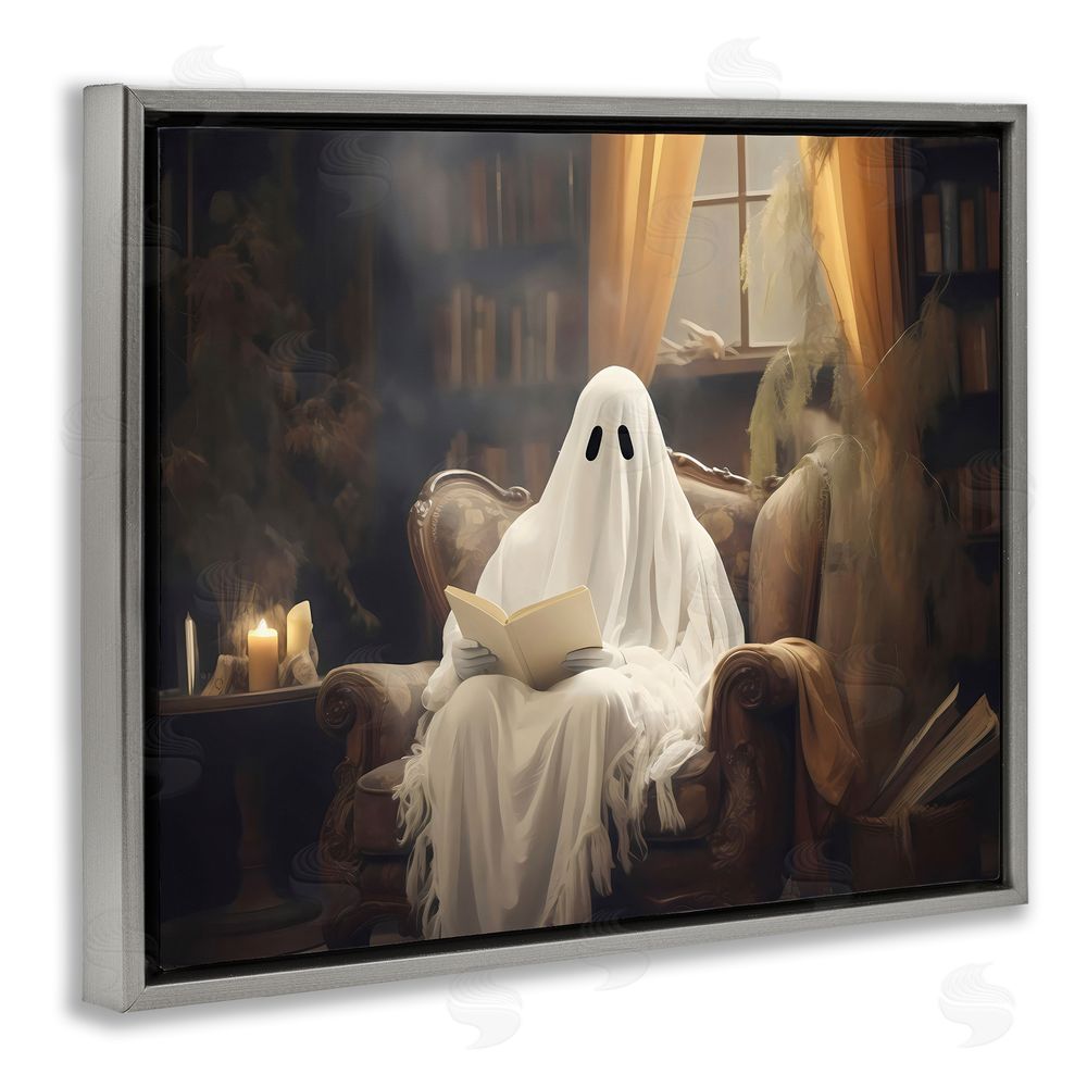 LSR Design Studio Peaceful Reading Ghost Gray Floating Frame Canvas Wall Art Print