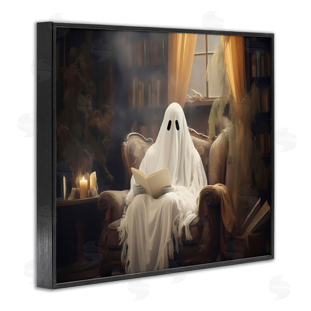 LSR Design Studio Peaceful Reading Ghost Black Framed Giclee Wall Art Print