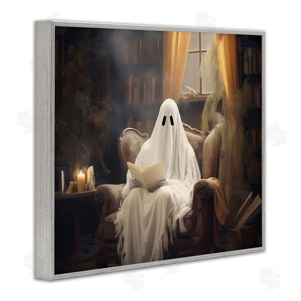 LSR Design Studio Peaceful Reading Ghost Gray Framed Giclee Wall Art Print