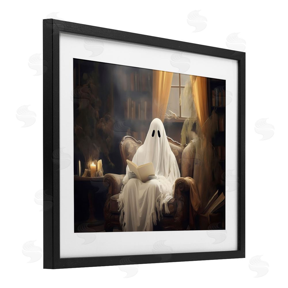 LSR Design Studio Peaceful Reading Ghost Black Framed Print Under Glass with White Mat Wall Art