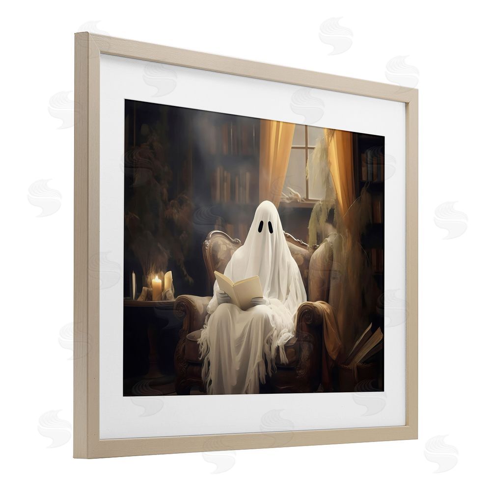 LSR Design Studio Peaceful Reading Ghost Birch Framed Print Under Glass with White Mat Wall Art