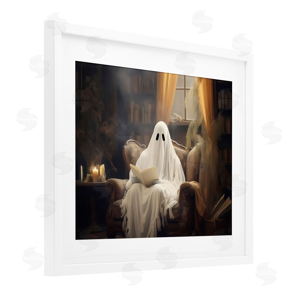LSR Design Studio Peaceful Reading Ghost White Framed Print Under Glass with Mat Wall Art