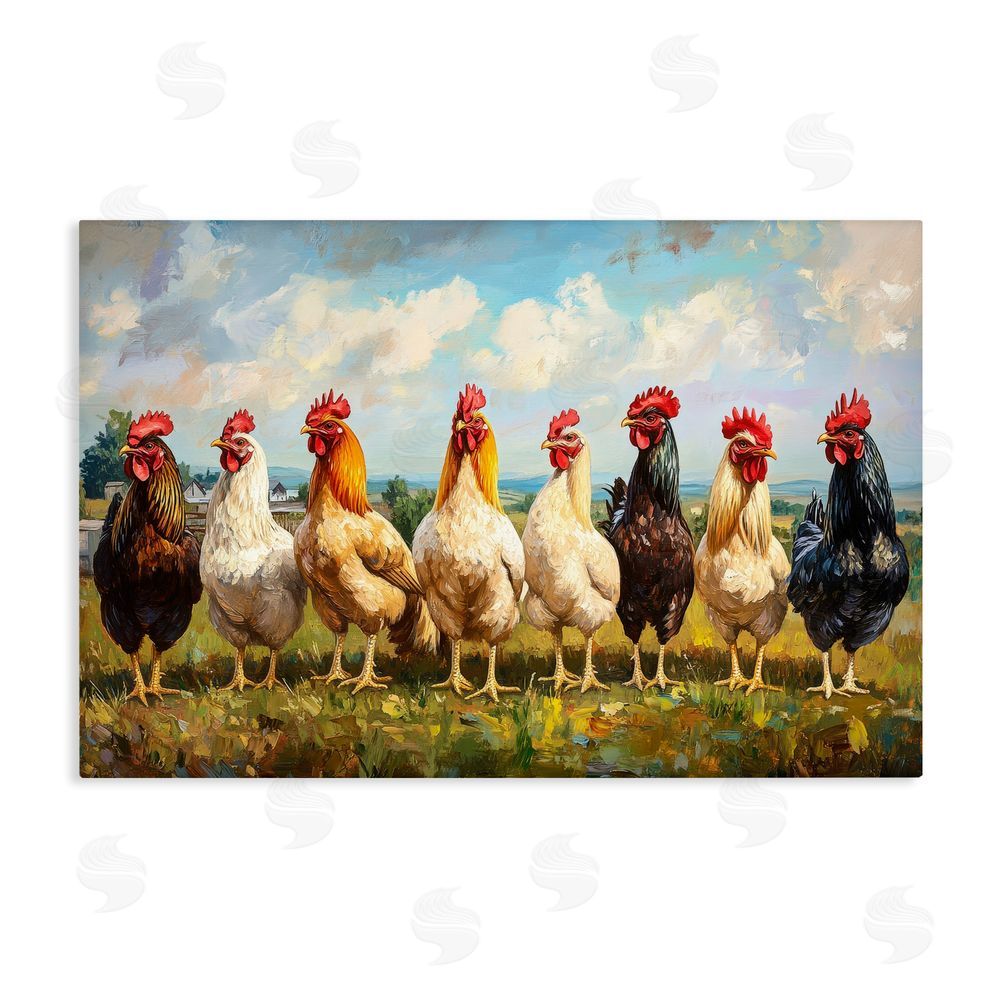 Petal Prints Design Chicken Brood on Horizon Stretched Canvas Wall Art