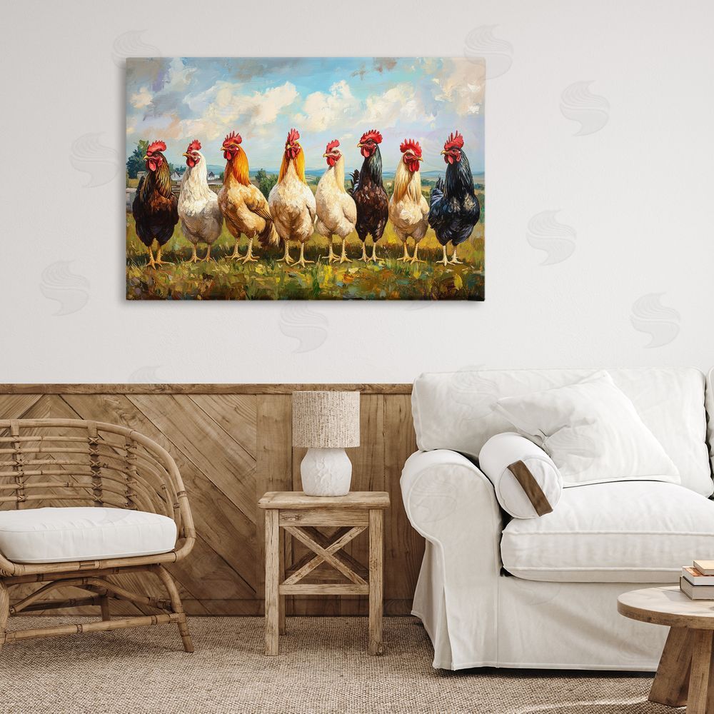 Petal Prints Design Chicken Brood on Horizon Stretched Canvas Wall Art in Room