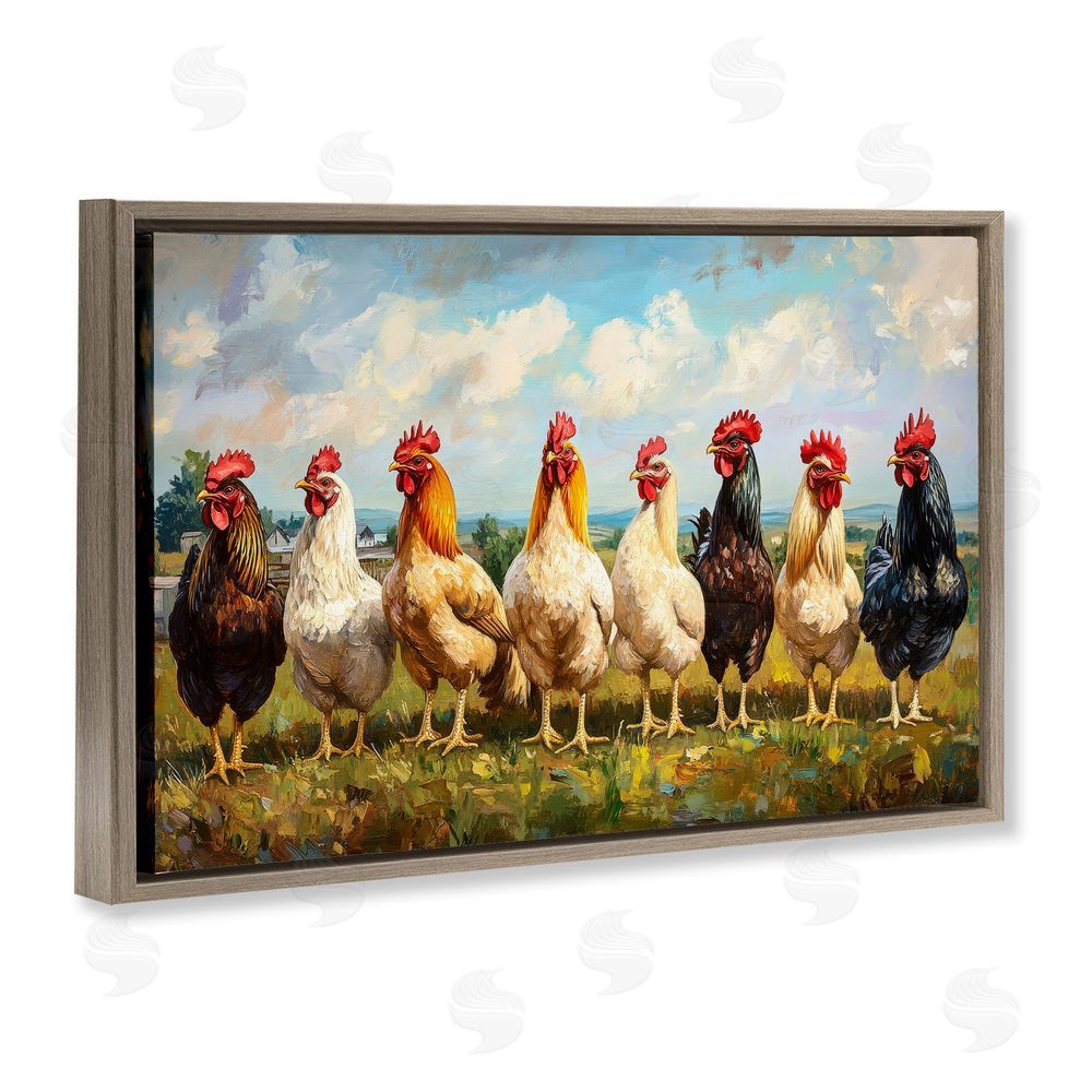 Petal Prints Design Chicken Brood on Horizon Brown Floating Frame Canvas Wall Art Print