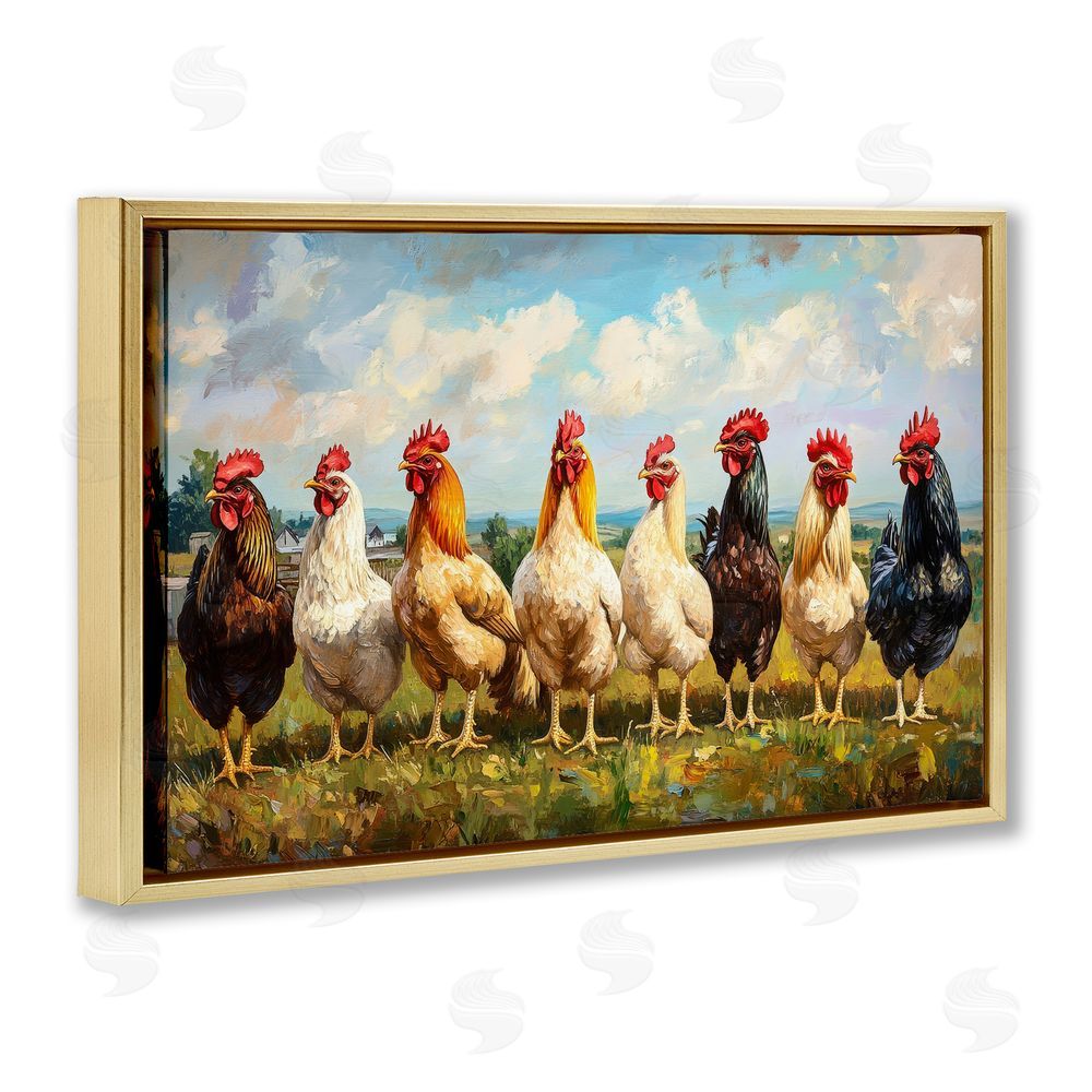 Petal Prints Design Chicken Brood on Horizon Gold Floating Frame Canvas Wall Art Print