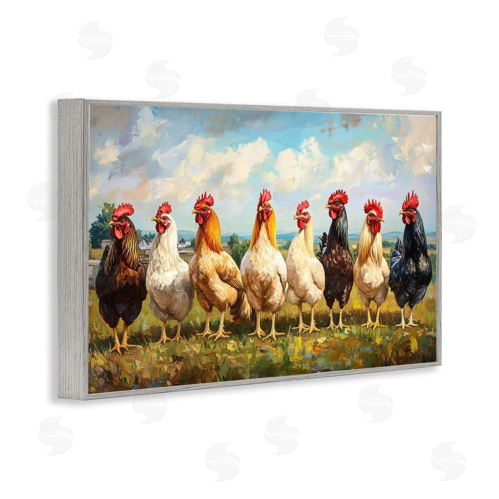 Petal Prints Design Chicken Brood on Horizon Gray Framed Giclee Wall Art Print