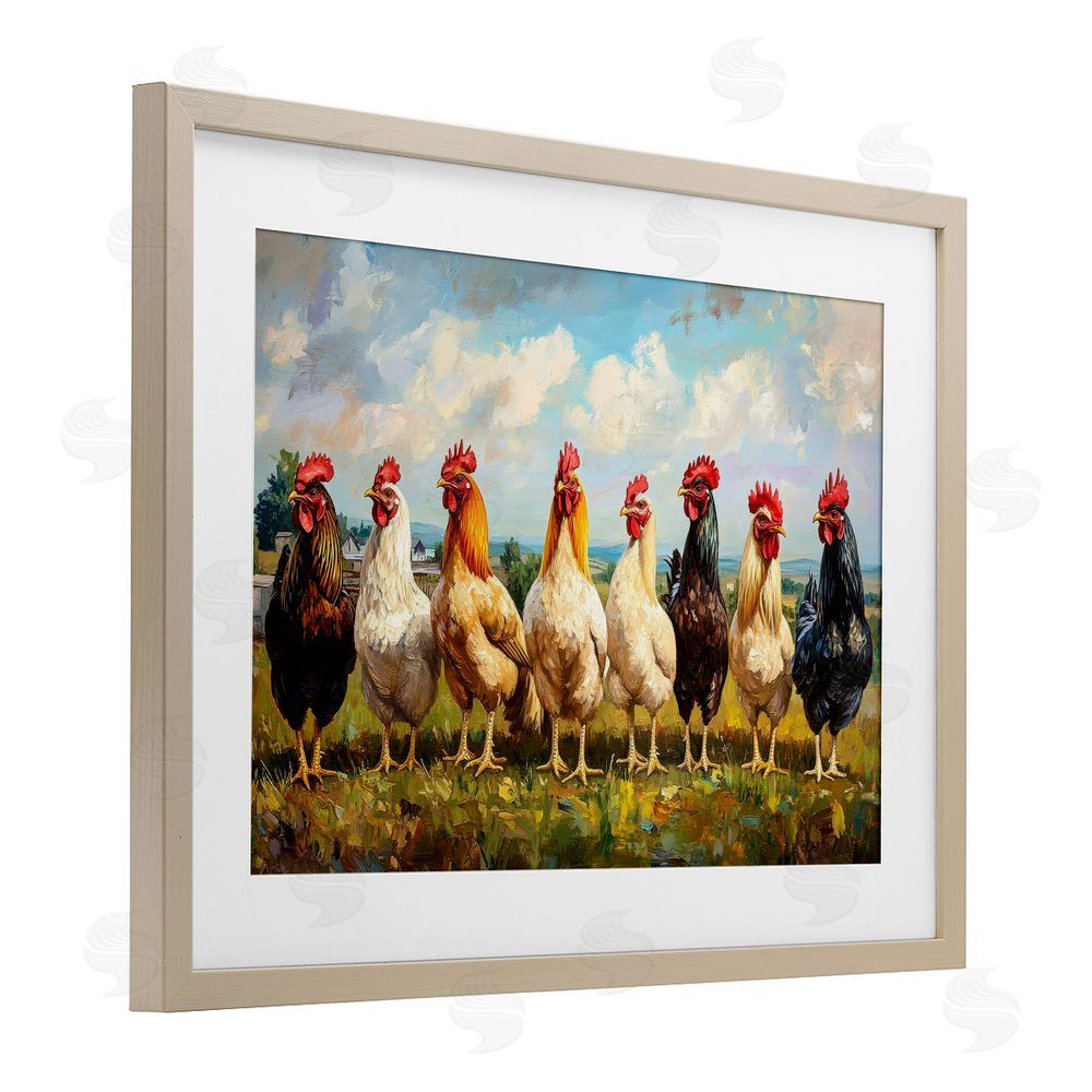 Petal Prints Design Chicken Brood on Horizon Brown Framed Print Under Glass Wall Art