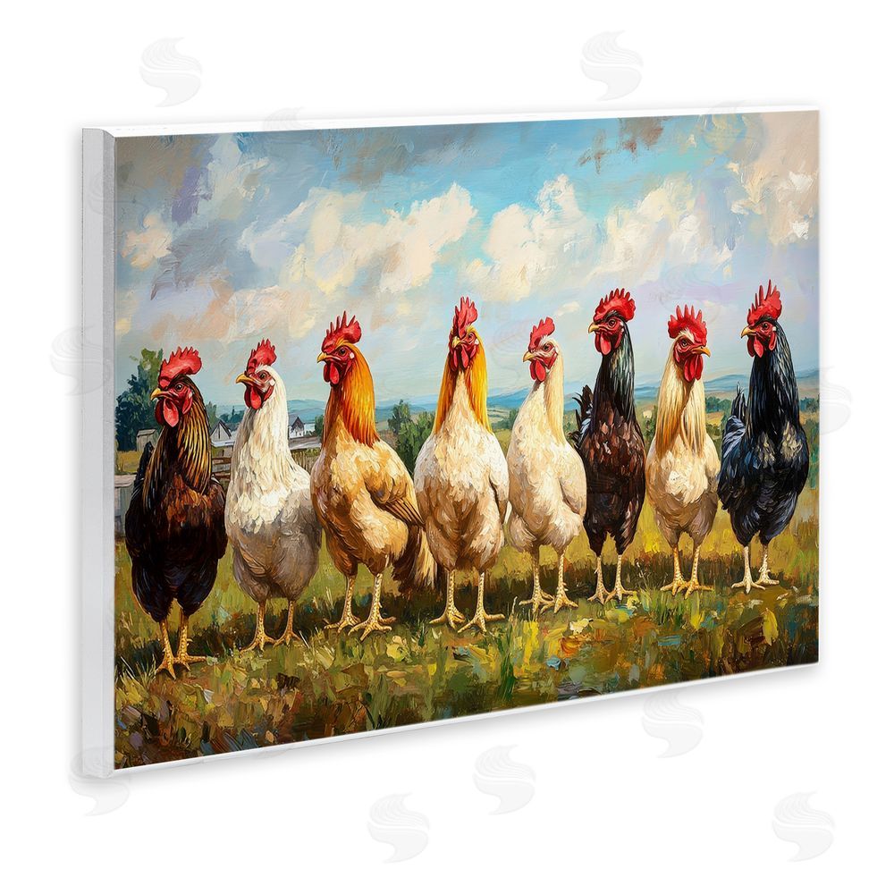 Petal Prints Design Chicken Brood on Horizon Wall Plaque with Fixed Lithograph Print