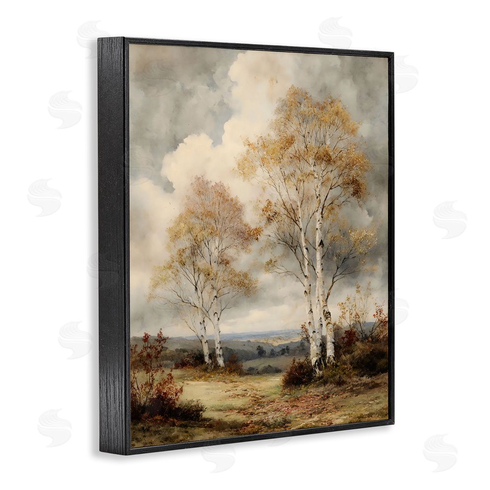 LSR Design Studio Looming Autumn Birch Trees Black Framed Giclee Wall Art Print