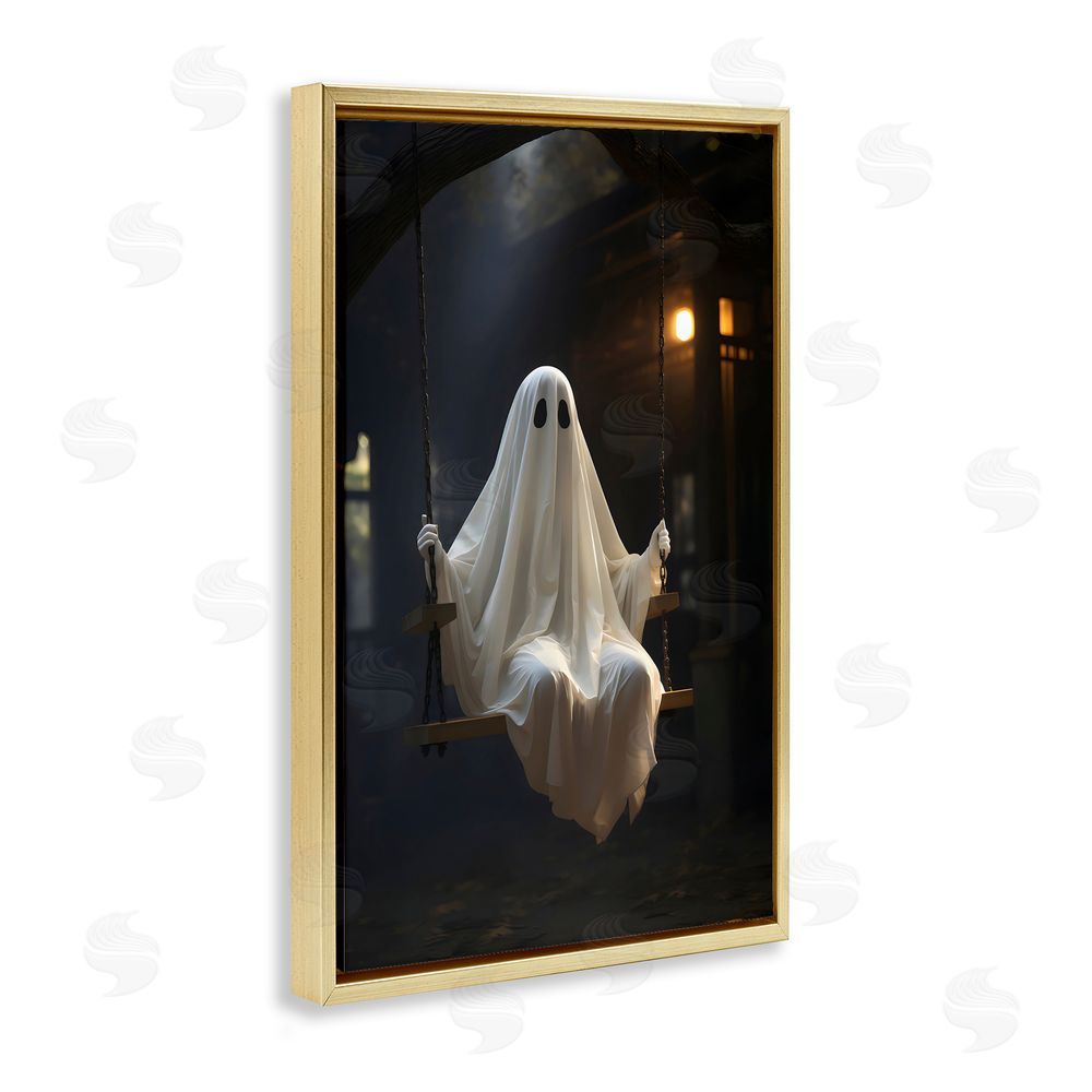 LSR Design Studio Lone Swinging Ghost Gold Floating Frame Canvas Wall Art Print