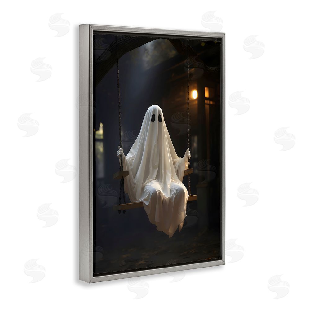 LSR Design Studio Lone Swinging Ghost Gray Floating Frame Canvas Wall Art Print