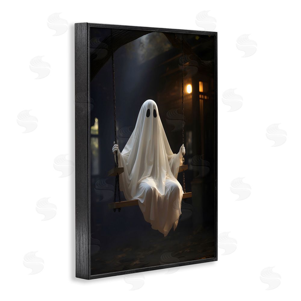 LSR Design Studio Lone Swinging Ghost Black Framed Giclee Wall Art Print