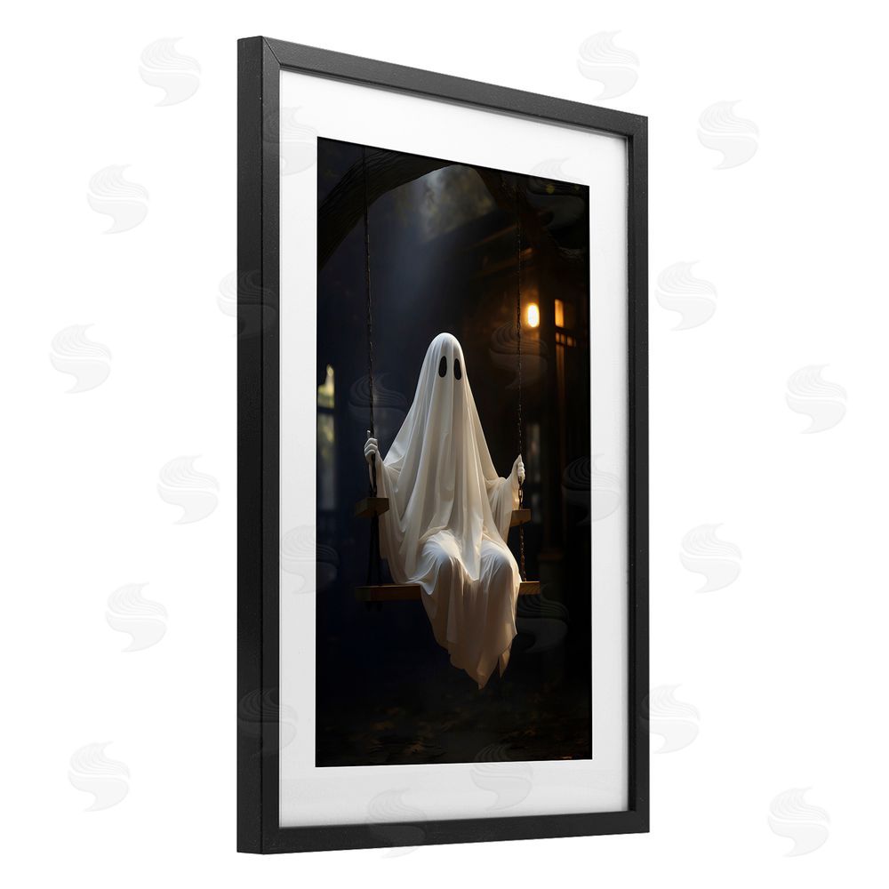 LSR Design Studio Lone Swinging Ghost Black Framed Print Under Glass with White Mat Wall Art