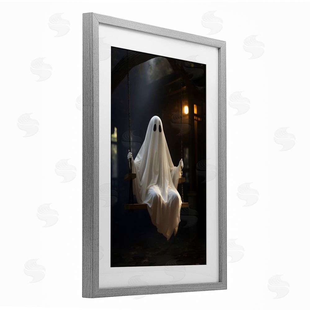 LSR Design Studio Lone Swinging Ghost Gray Framed Print Under Glass with White Mat Wall Art