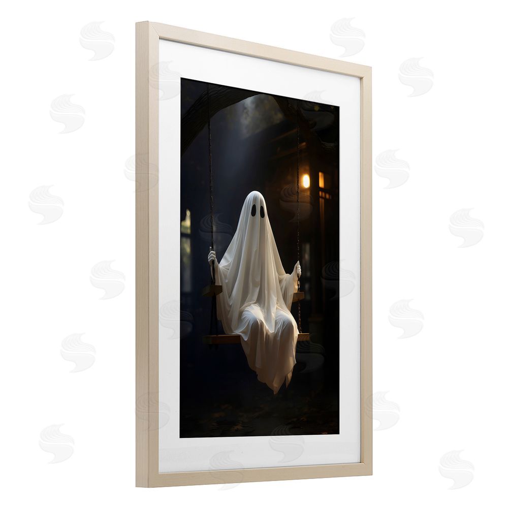 LSR Design Studio Lone Swinging Ghost Birch Framed Print Under Glass with White Mat Wall Art