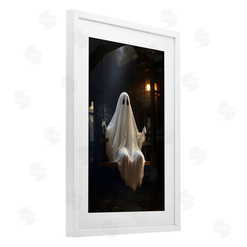 LSR Design Studio Lone Swinging Ghost White Framed Print Under Glass with Mat Wall Art