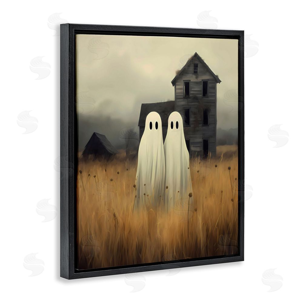 LSR Design Studio Spooky Farmhouse Ghost Duo Black Floating Frame Canvas Wall Art Print