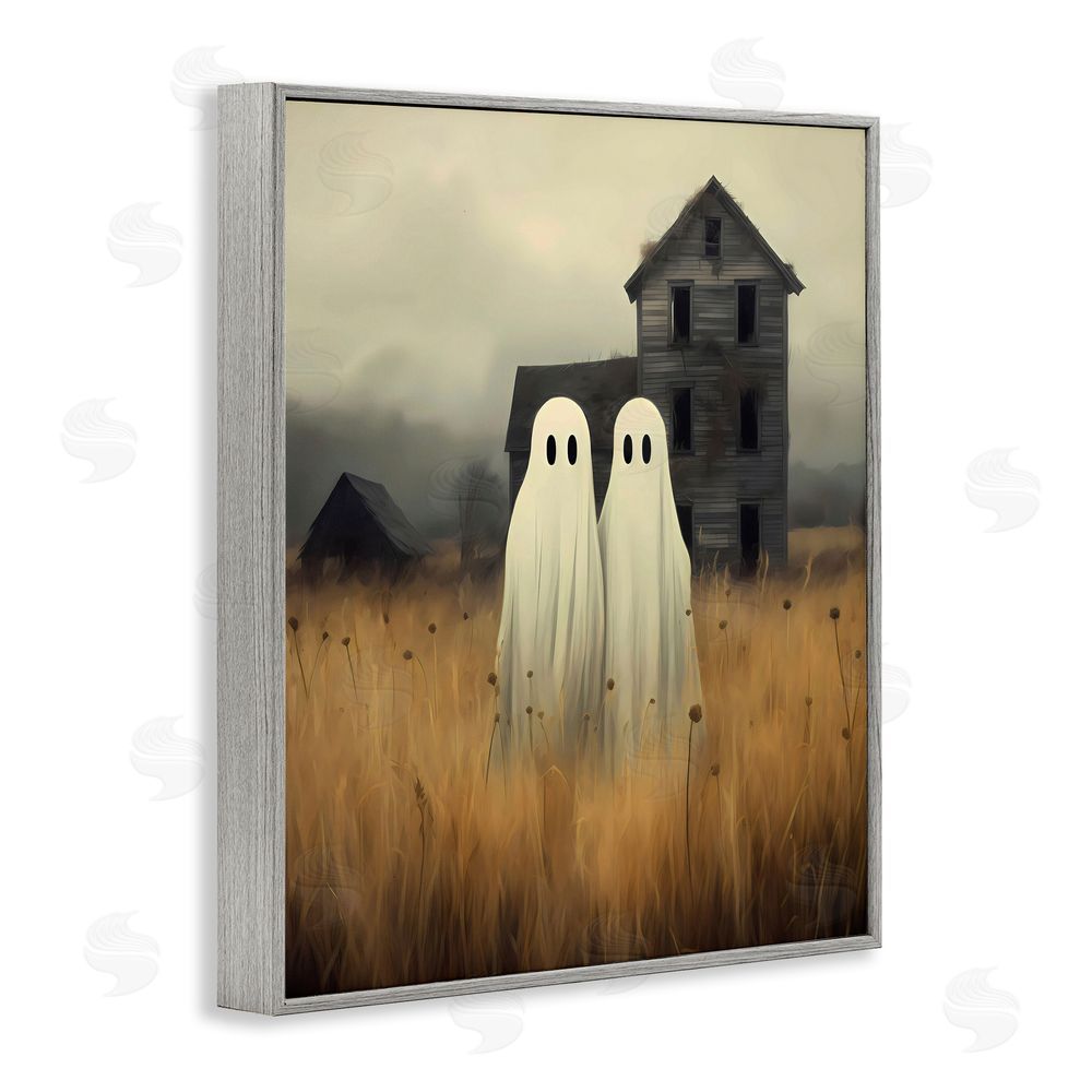 LSR Design Studio Spooky Farmhouse Ghost Duo Gray Framed Giclee Wall Art Print
