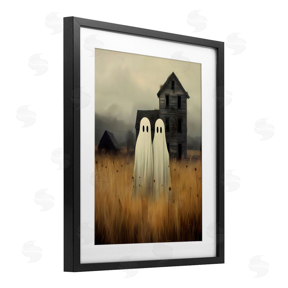 LSR Design Studio Spooky Farmhouse Ghost Duo Black Framed Print Under Glass with White Mat Wall Art