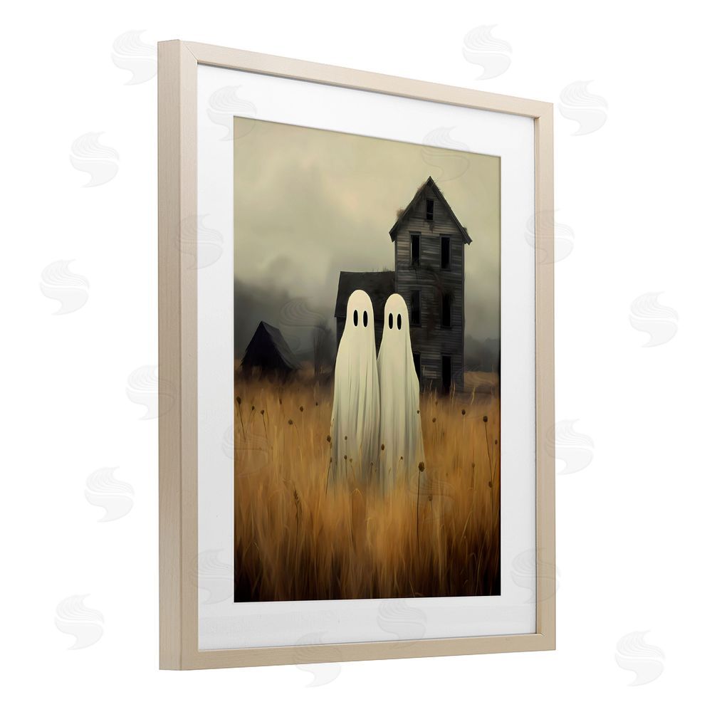LSR Design Studio Spooky Farmhouse Ghost Duo Birch Framed Print Under Glass with White Mat Wall Art