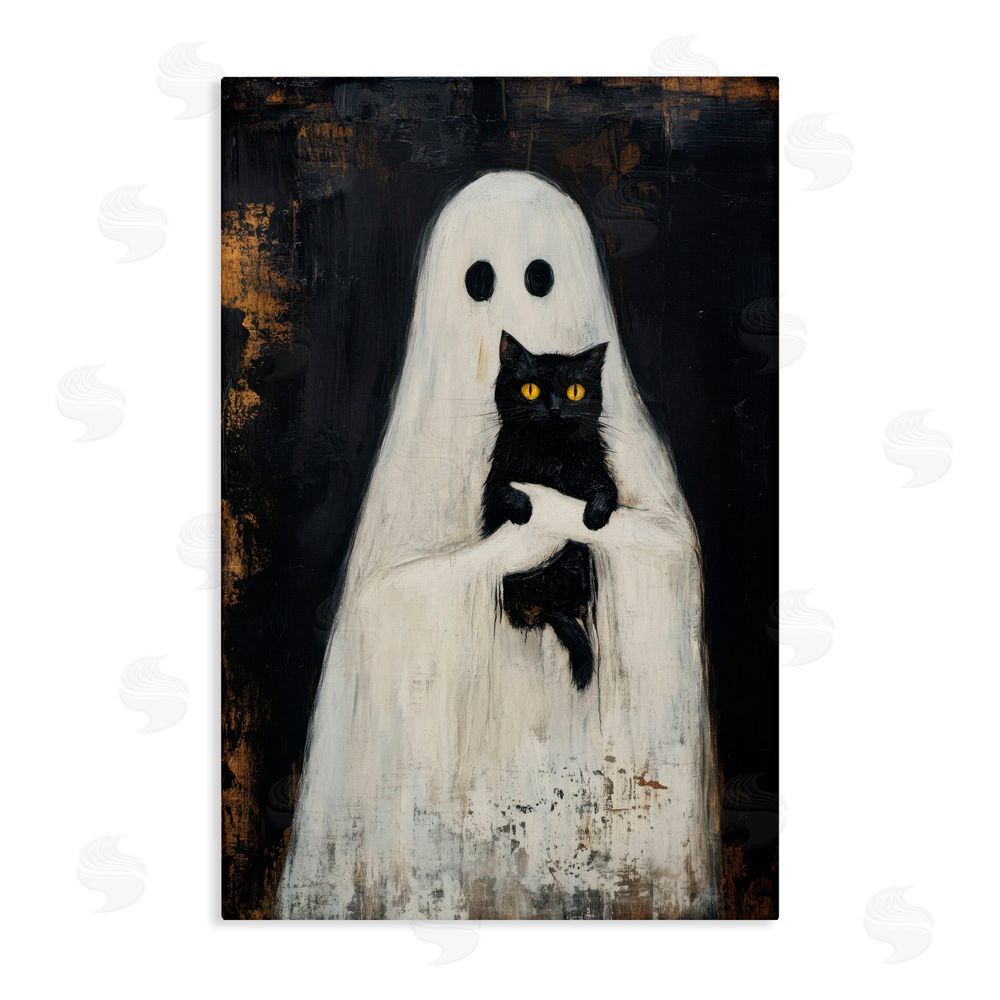 Petal Prints Design Black Kitty & Ghost Canvas Wall Art Print