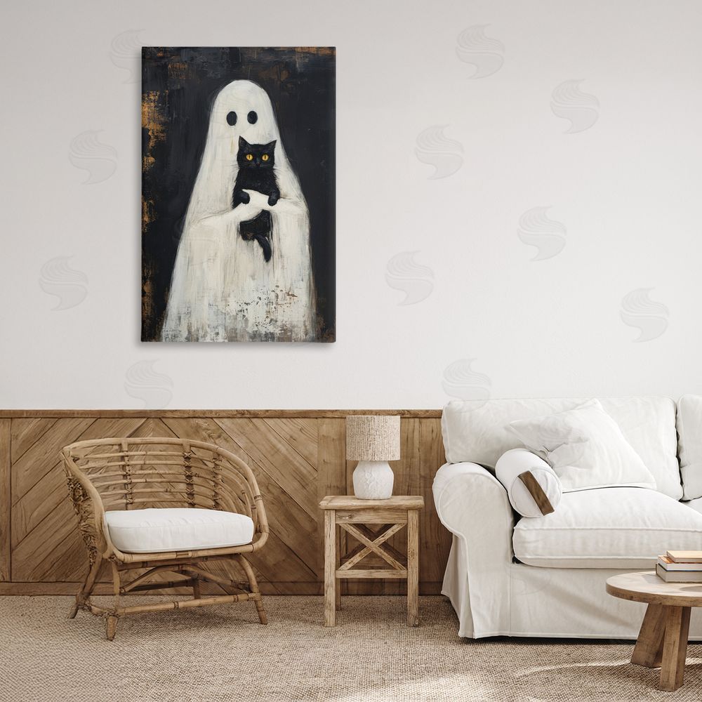 Petal Prints Design Black Kitty & Ghost Canvas Art on Wall