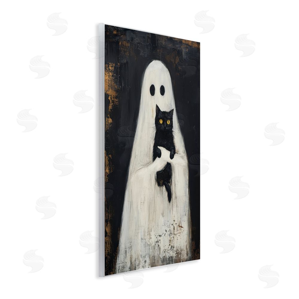 Petal Prints Design Black Kitty & Ghost Wall Plaque Art Print