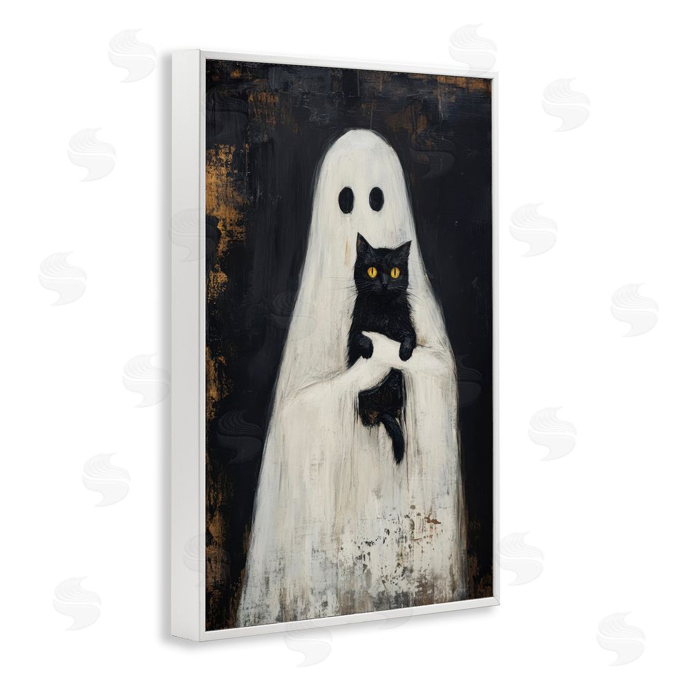 Petal Prints Design Black Kitty & Ghost White Framed Giclee Wall Art Print