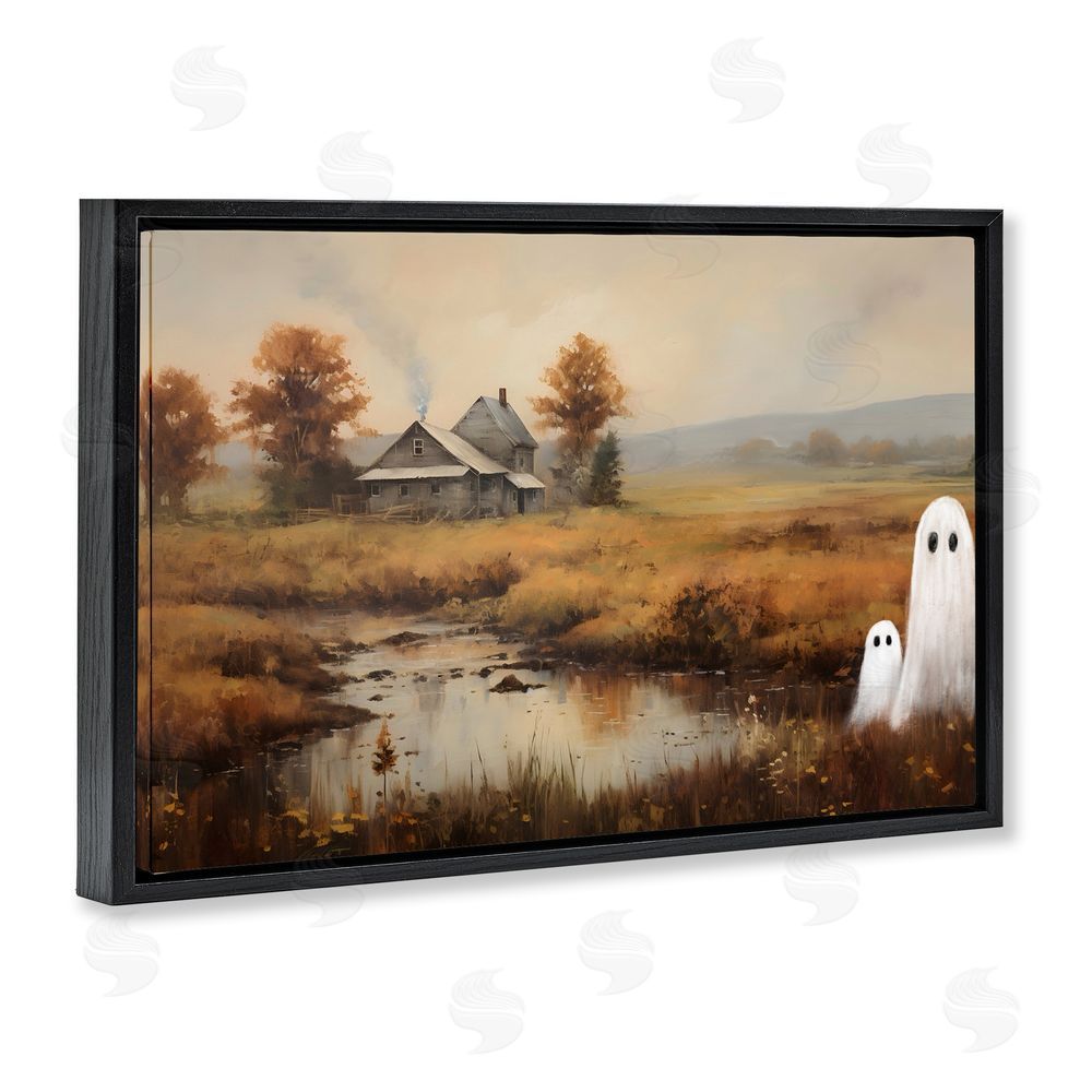 Petal Prints Design Ghosts In Farm Field Black Floating Frame Canvas Wall Art Print