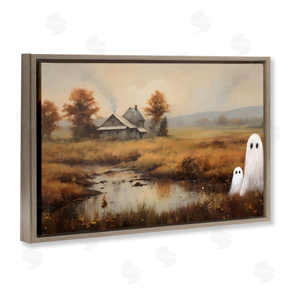 Petal Prints Design Ghosts In Farm Field Brown Floating Frame Canvas Wall Art Print