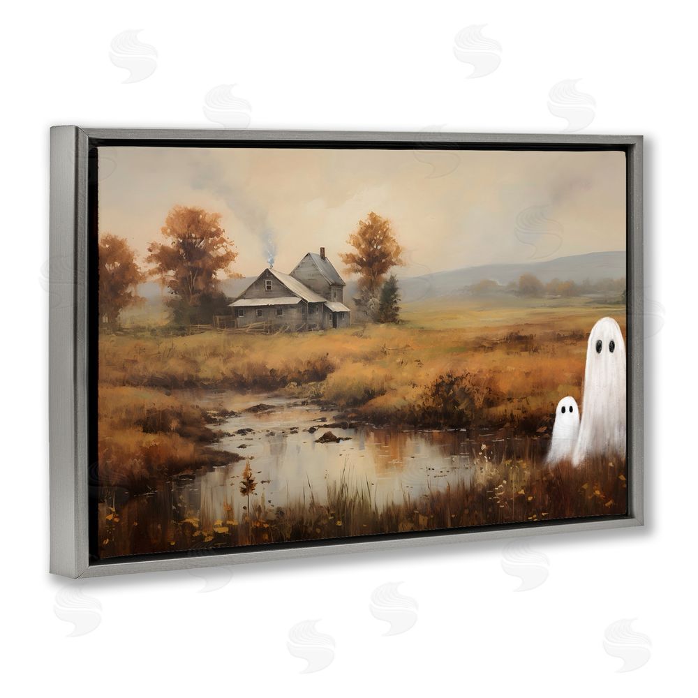Petal Prints Design Ghosts In Farm Field Gray Floating Frame Canvas Wall Art Print