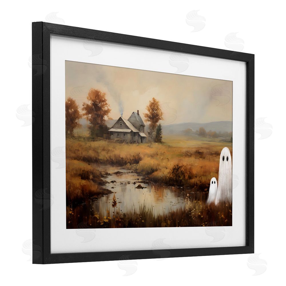 Petal Prints Design Ghosts In Farm Field Black Framed Print Under Glass with White Mat Wall Art