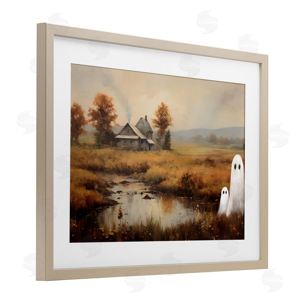 Petal Prints Design Ghosts In Farm Field Birch Framed Print Under Glass with White Mat Wall Art