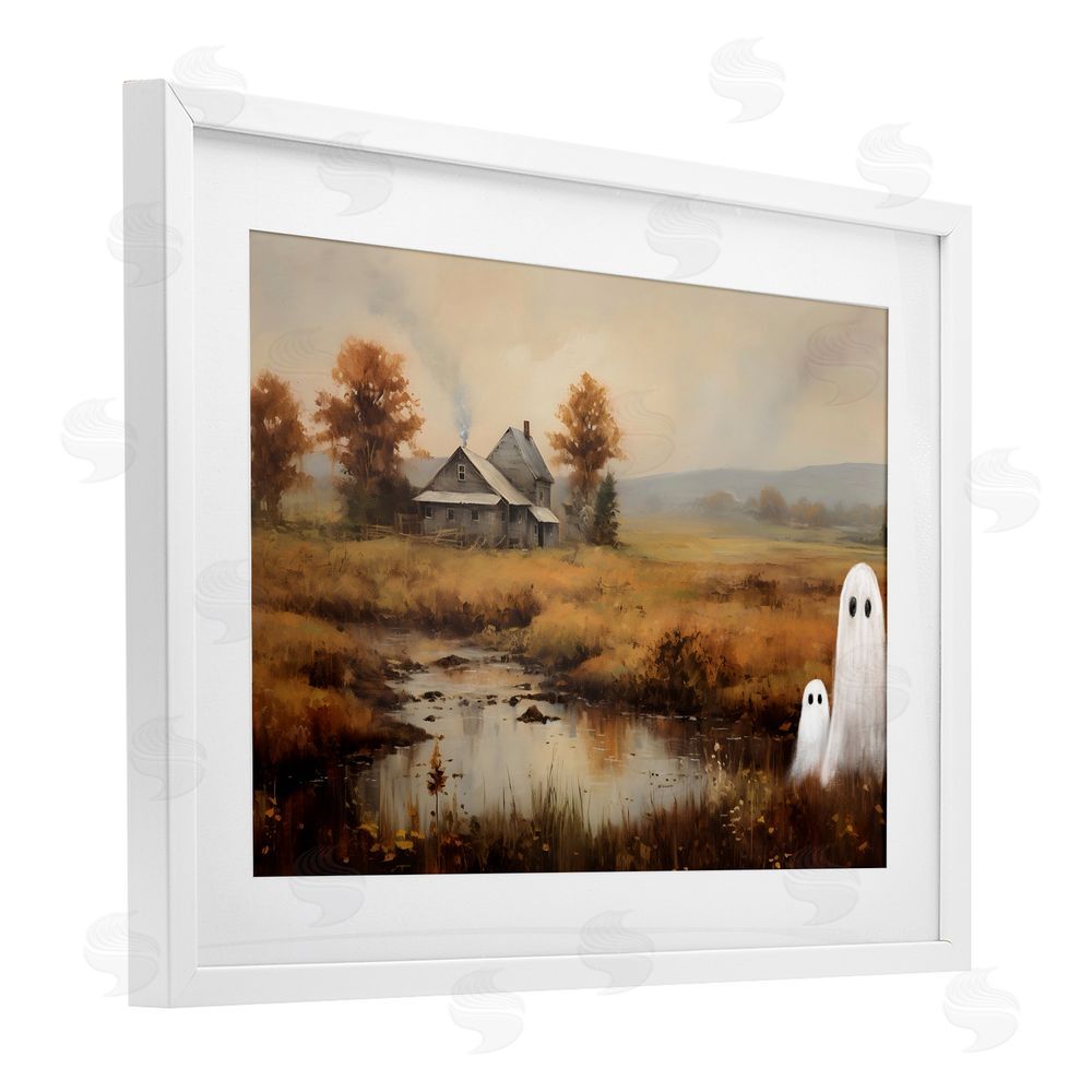 Petal Prints Design Ghosts In Farm Field White Framed Print Under Glass with Mat Wall Art