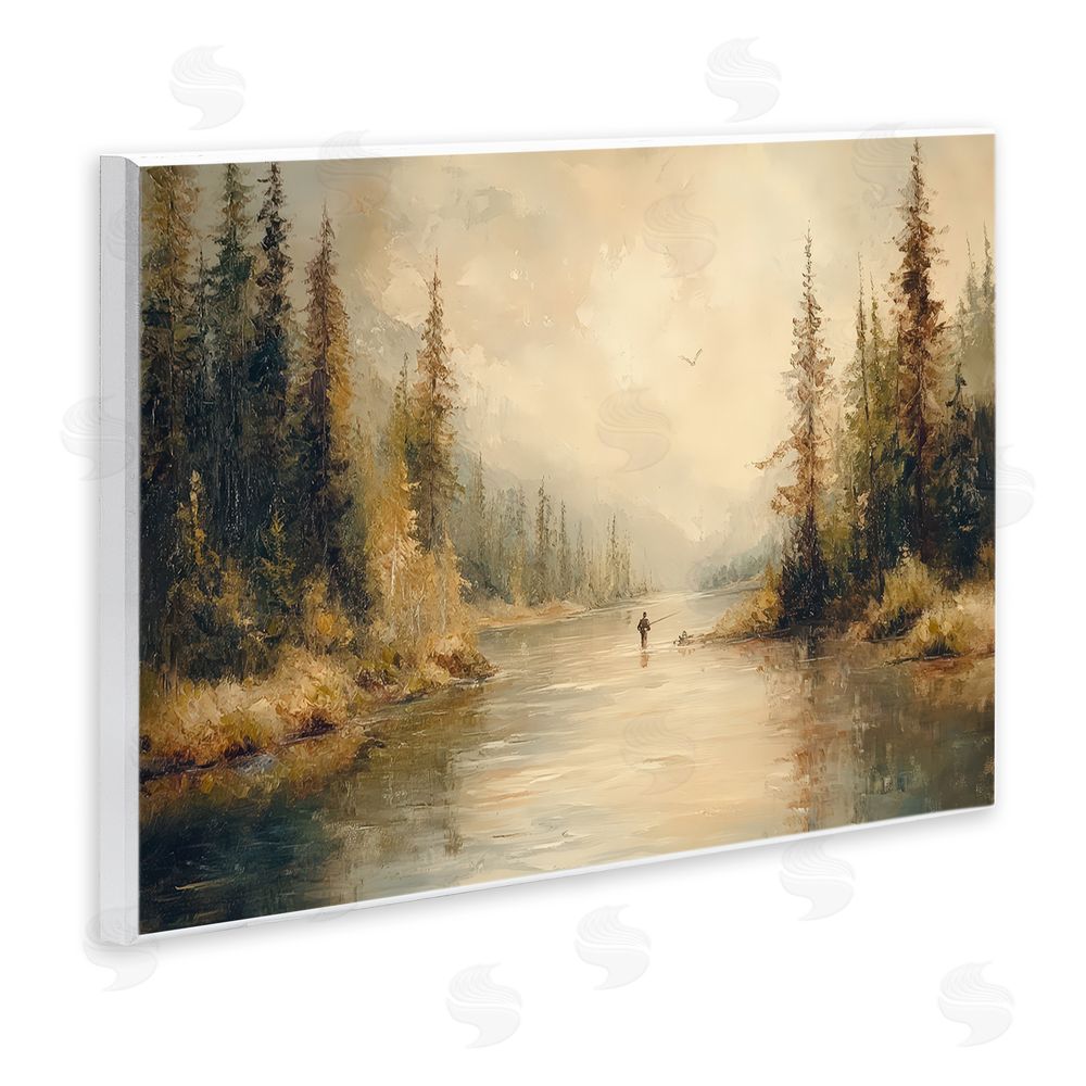 Petal Prints Design Fly Fisher at Misty River Wall Plaque Home Decor Art Print