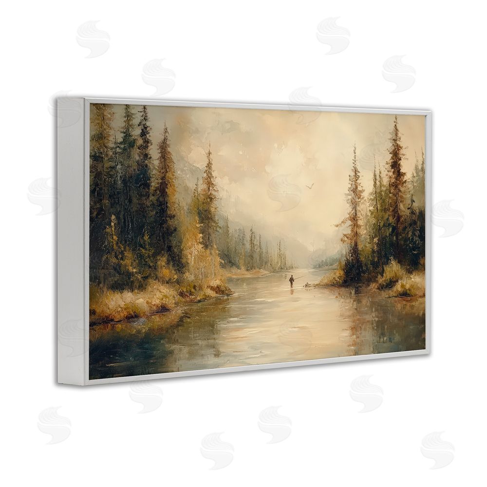 Petal Prints Design Fly Fisher at Misty River White Framed Giclee Wall Art
