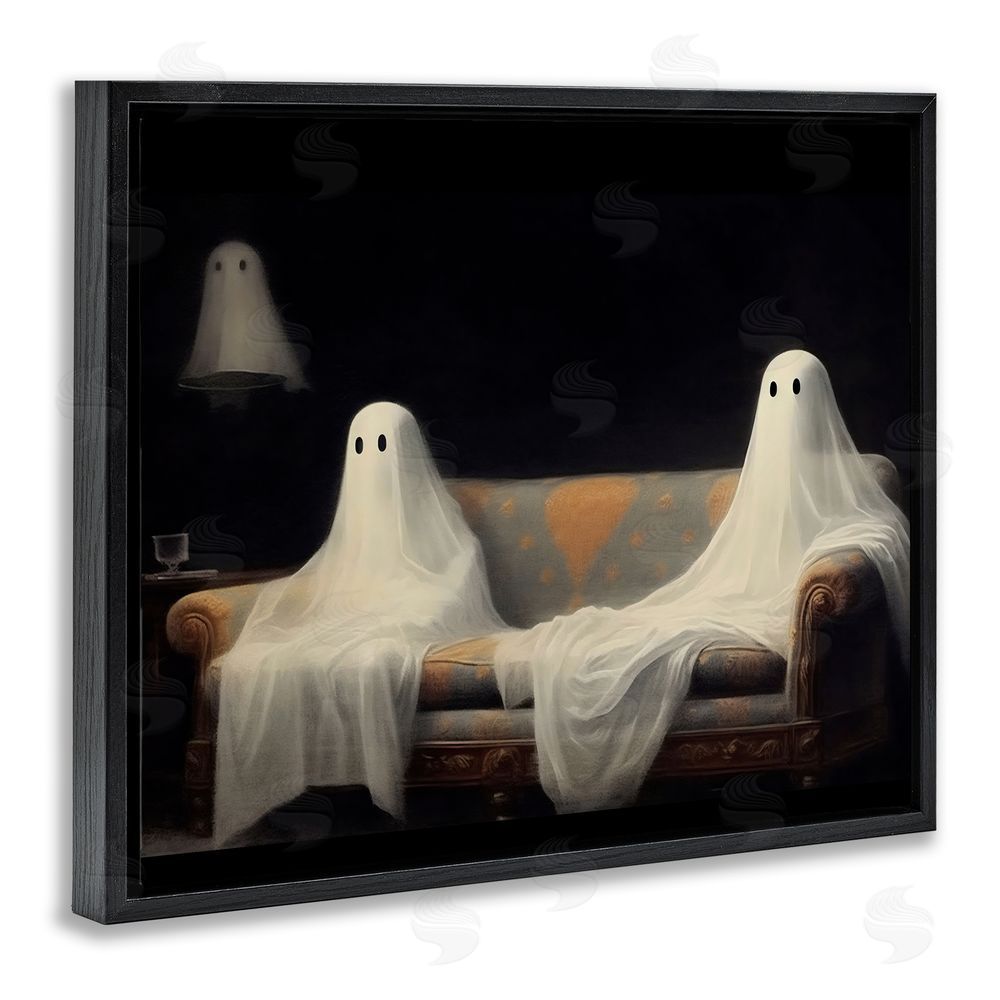 LSR Design Studio Spooky Couch Ghosts Black Floating Frame Canvas Wall Art Print