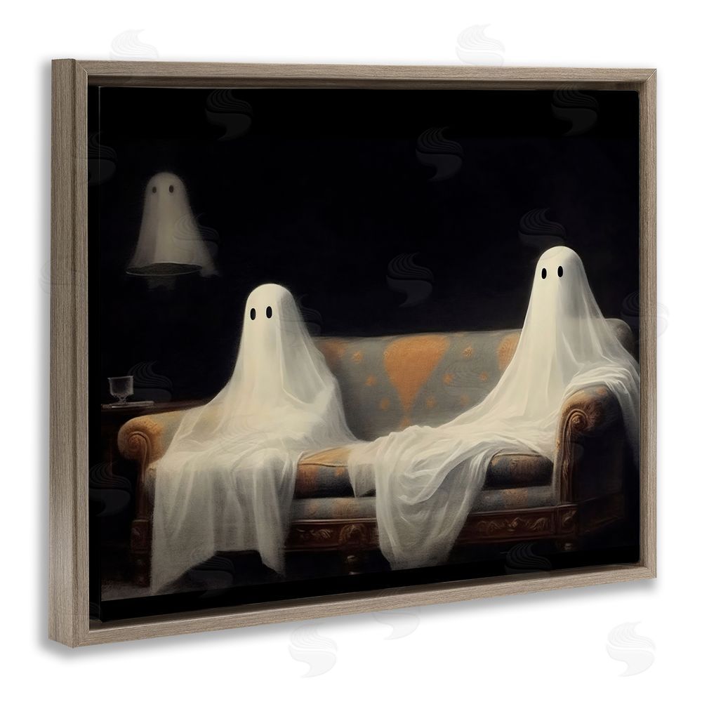 LSR Design Studio Spooky Couch Ghosts Brown Floating Frame Canvas Wall Art Print
