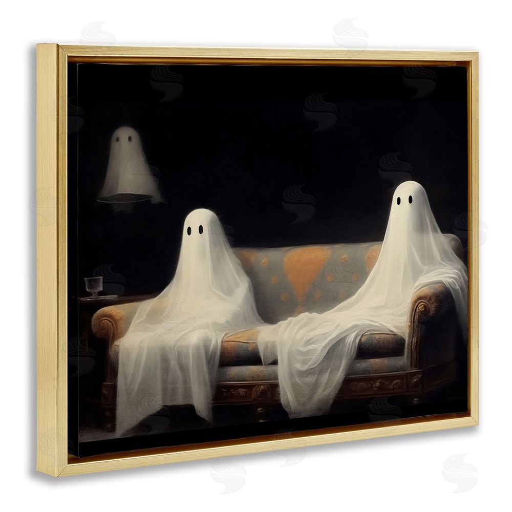 LSR Design Studio Spooky Couch Ghosts Gold Floating Frame Canvas Wall Art Print
