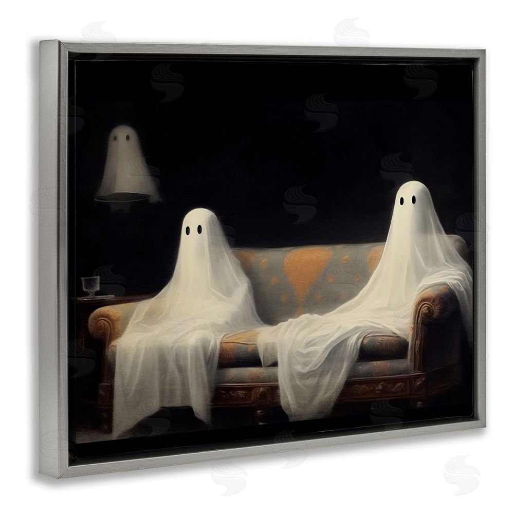 LSR Design Studio Spooky Couch Ghosts Gray Floating Frame Canvas Wall Art Print