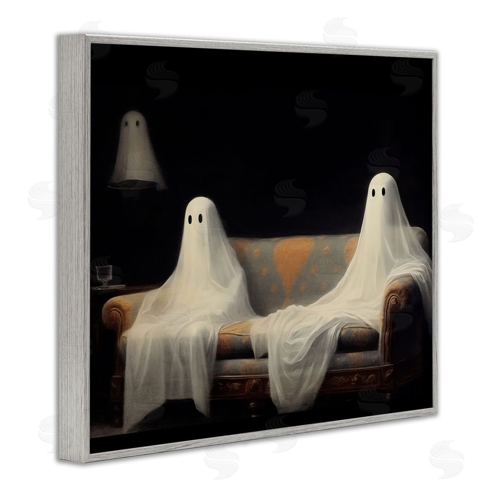 LSR Design Studio Spooky Couch Ghosts Gray Framed Giclee Wall Art Print