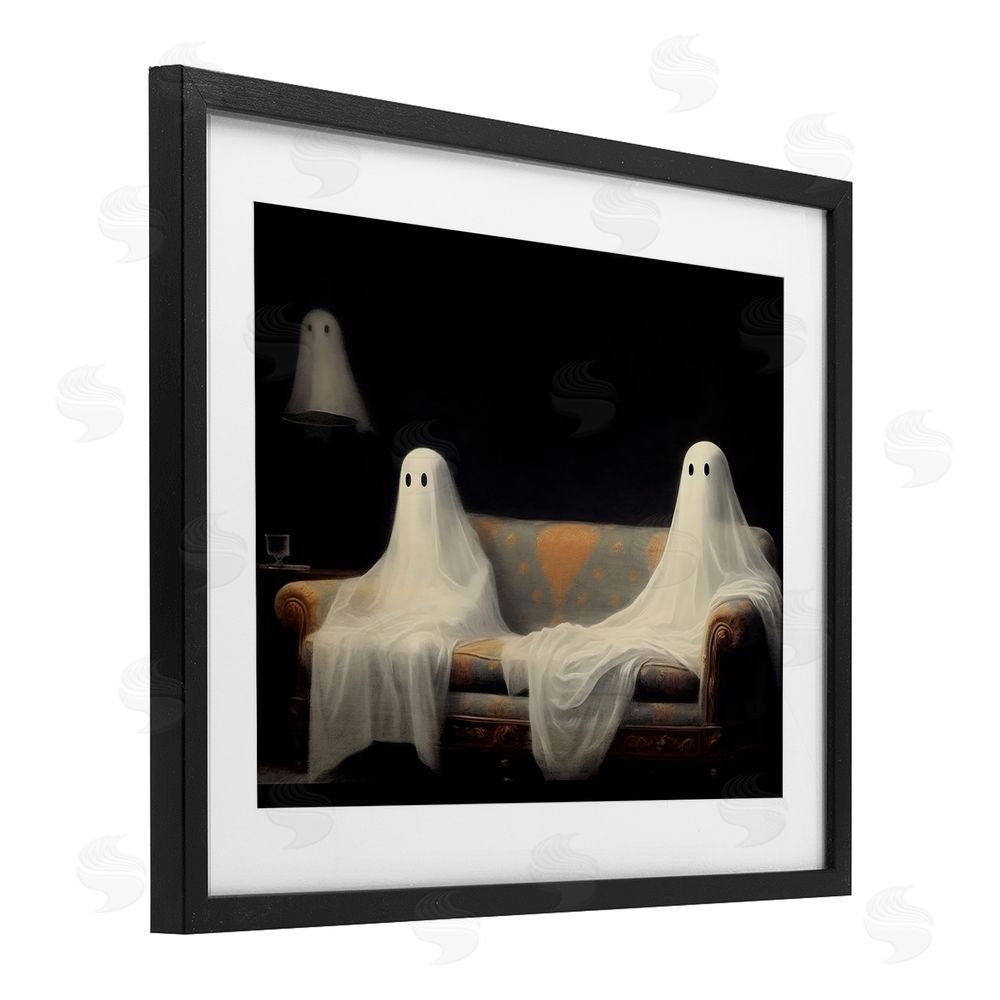 LSR Design Studio Spooky Couch Ghosts Black Framed Print Under Glass with White Mat Wall Art